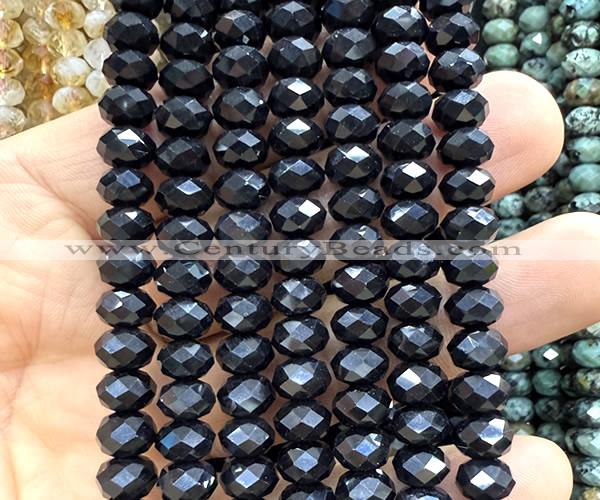 CRB6214 15 inches 5*8mm faceted rondelle black agate beads