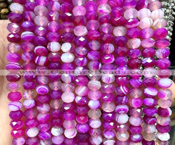 CRB6221 15 inches 5*8mm faceted rondelle fuchsia banded agate beads
