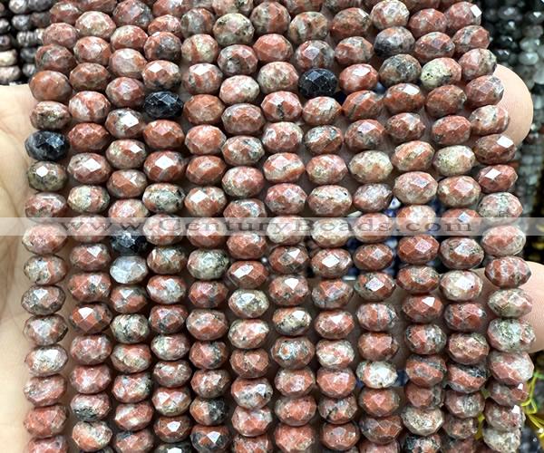 CRB6266 15 inches 5*8mm faceted rondelle red sesame jasper beads