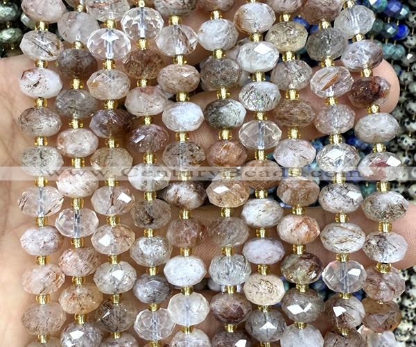 CRB6303 6*10mm faceted rondelle black gold rutilated quartz beads
