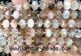 CRB6303 6*10mm faceted rondelle black gold rutilated quartz beads