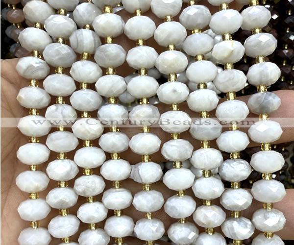 CRB6318 6*10mm faceted rondelle white crazy lace agate beads