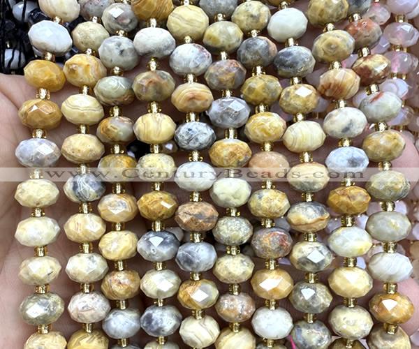 CRB6319 6*10mm faceted rondelle yellow crazy lace agate beads