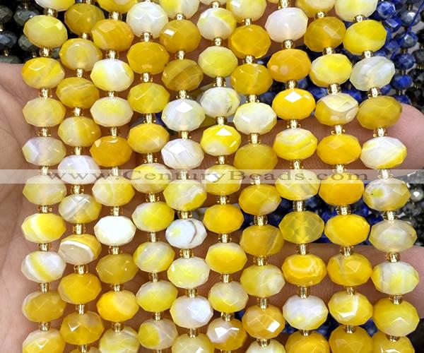 CRB6322 15 inches 6*10mm faceted rondelle yellow banded agate beads