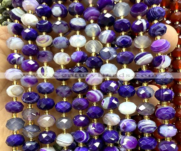 CRB6323 15 inches 6*10mm faceted rondelle purple banded agate beads