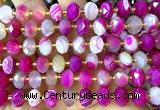 CRB6324 15 inches 6*10mm faceted rondelle fuchsia banded agate beads