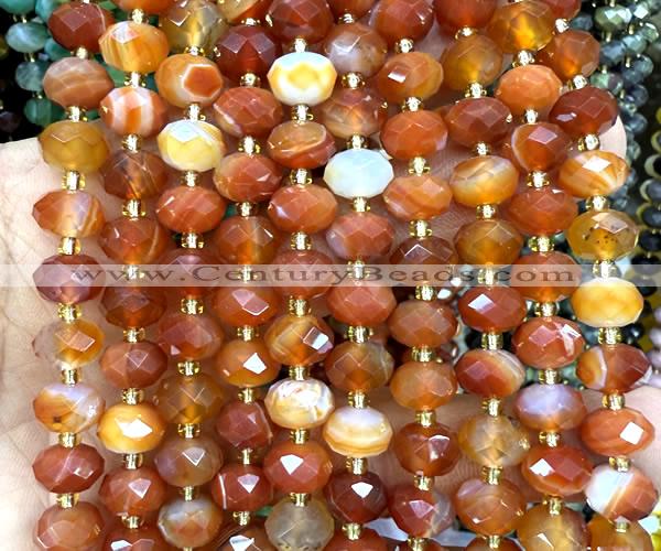 CRB6325 15 inches 6*10mm faceted rondelle red banded agate beads