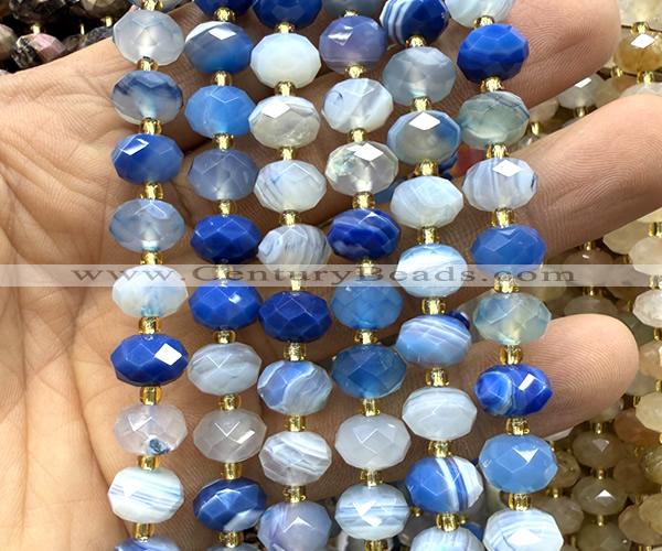 CRB6326 15 inches 6*10mm faceted rondelle blue banded agate beads