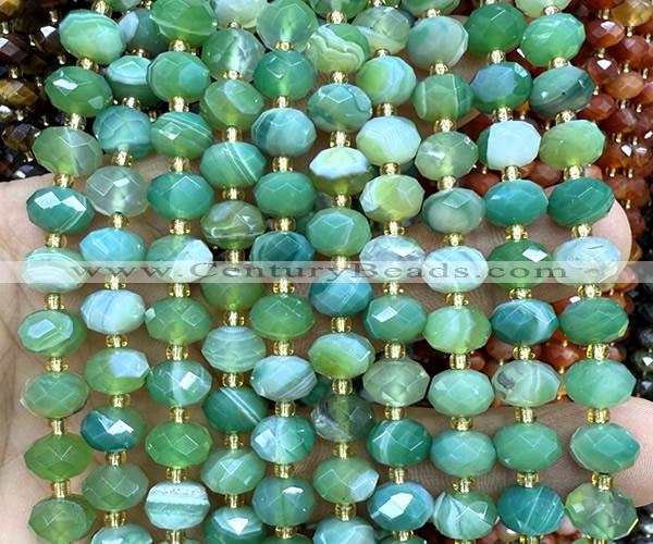 CRB6327 15 inches 6*10mm faceted rondelle green banded agate beads