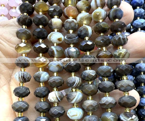 CRB6328 15 inches 6*10mm faceted rondelle coffee banded agate beads