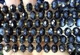 CRB6329 15 inches 6*10mm faceted rondelle black banded agate beads