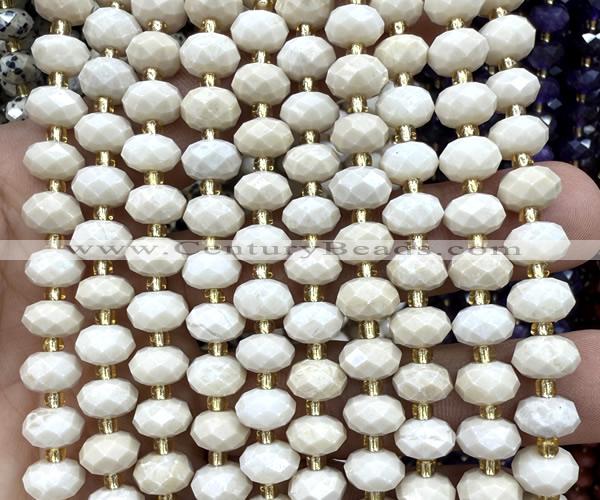 CRB6340 15 inches 6*10mm faceted rondelle white fossil jasper beads