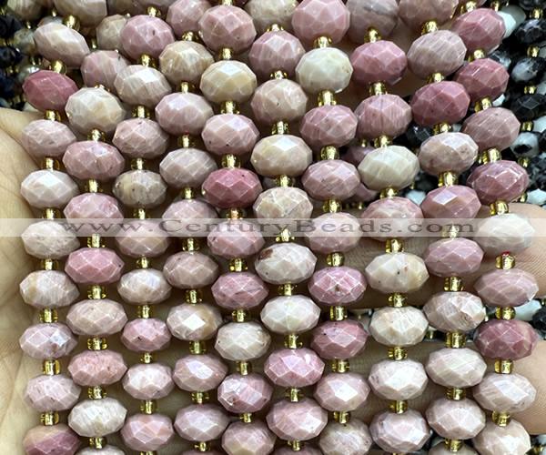 CRB6341 15 inches 6*10mm faceted rondelle pink wooden jasper beads