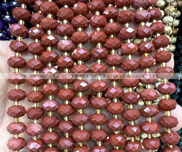 CRB6342 15 inches 6*10mm faceted rondelle red jasper beads
