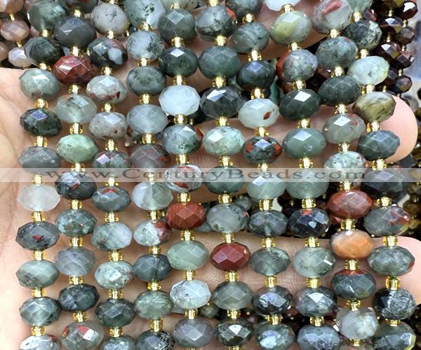 CRB6343 15 inches 6*10mm faceted rondelle blood jasper beads