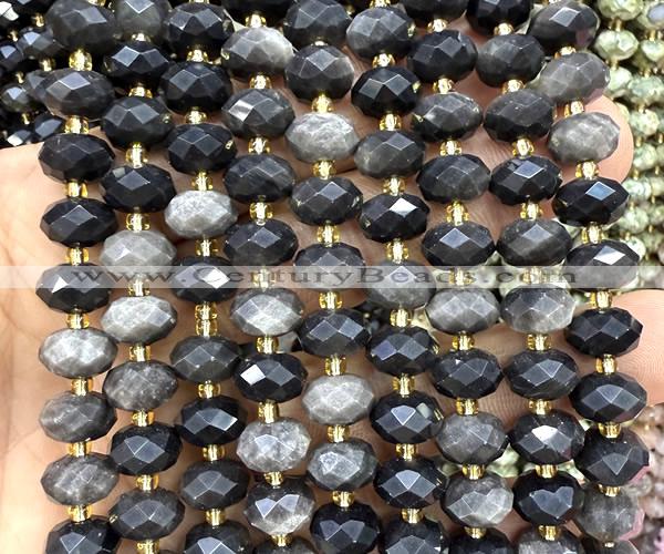 CRB6360 15 inches 6*10mm faceted rondelle silver obsidian beads