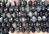 CRB6360 15 inches 6*10mm faceted rondelle silver obsidian beads