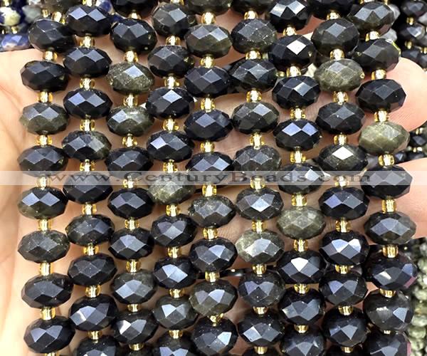 CRB6361 15 inches 6*10mm faceted rondelle golden obsidian beads