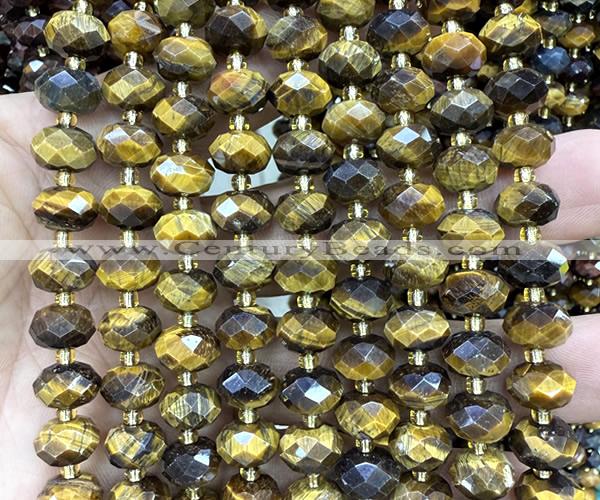CRB6364 15 inches 6*10mm faceted rondelle yellow tiger eye beads