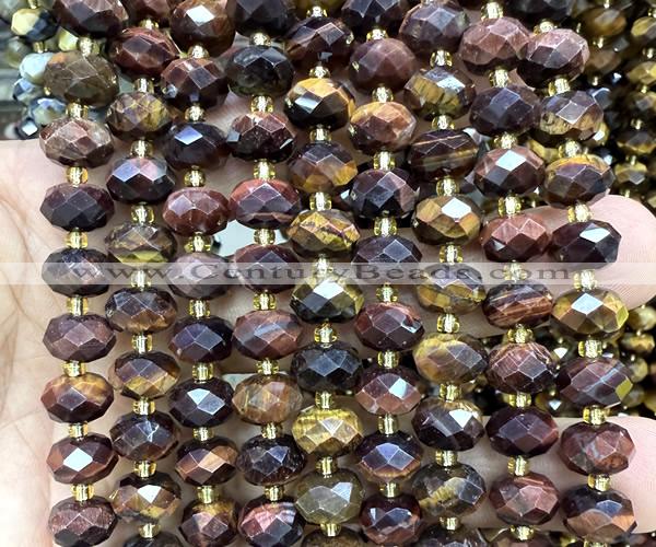 CRB6365 15 inches 6*10mm faceted rondelle red tiger eye beads