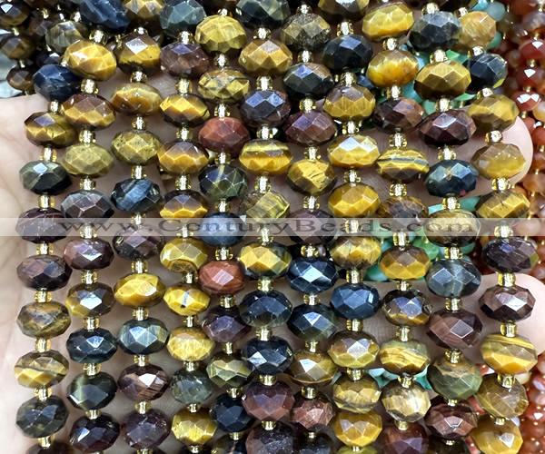 CRB6367 15 inches 6*10mm faceted rondelle colorful tiger eye beads