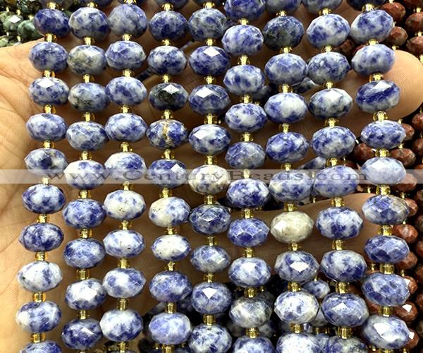 CRB6374 15 inches 6*10mm faceted rondelle blue spot stone beads