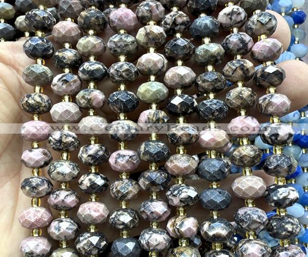 CRB6383 15 inches 6*10mm faceted rondelle rhodonite beads