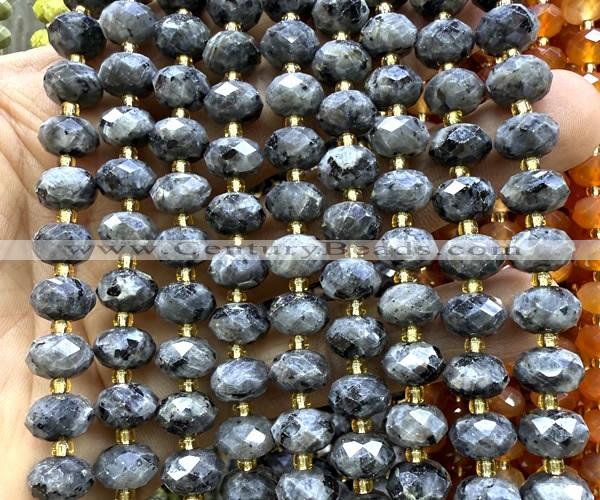 CRB6384 15 inches 6*10mm faceted rondelle black labradorite beads
