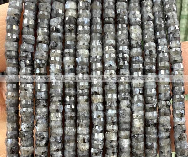 CRB6617 15 inches 2*4mm faceted heishi black labradorite beads
