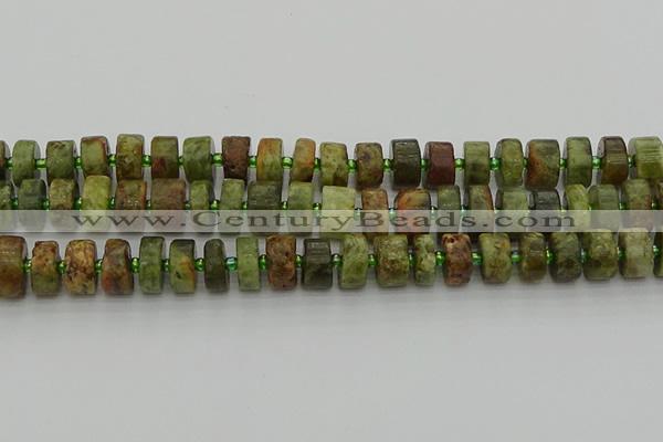 CRB666 15.5 inches 6*12mm tyre green garnet gemstone beads