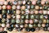 CRD374 15 inches 8mm faceted round rhodonite beads wholesale