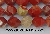 CRE347 15.5 inches 10mm faceted nuggets red jasper beads