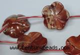 CRE62 15.5 inches 24mm carved flower red jasper beads wholesale