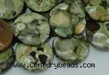 CRH87 15.5 inches 20mm faceted flat round rhyolite beads wholesale