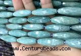 CRI120 15.5 inches 10*30mm faceted rice amazonite gemstone beads