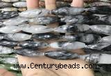 CRI155 15.5 inches 10*38mm faceted rice black rutilated quartz beads