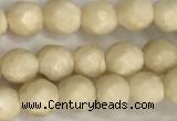 CRJ626 15.5 inches 4mmm faceted round white fossil jasper beads