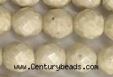 CRJ627 15.5 inches 6mm faceted round white fossil jasper beads