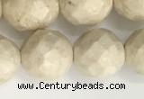 CRJ629 15.5 inches 10mm faceted round white fossil jasper beads