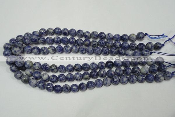 CRO773 15.5 inches 10mm faceted round blue spot stone beads wholesale