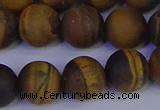 CRO965 15.5 inches 14mm round matte yellow tiger eye beads wholesale