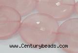 CRQ111 15.5 inches 30mm faceted coin natural rose quartz beads