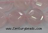 CRQ140 15.5 inches 18mm faceted coin natural rose quartz beads