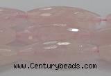 CRQ195 15.5 inches 10*30mm faceted rice natural rose quartz beads