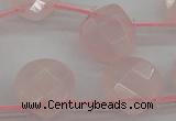 CRQ379 15.5 inches 10*10mm faceted briolette rose quartz beads