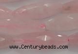 CRQ381 15.5 inches 10*30mm faceted rice rose quartz beads