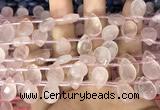 CRQ561 Top drilled 10*14mm faceted briolette rose quartz beads