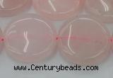 CRQ605 15.5 inches 25mm flat round rose quartz beads wholesale