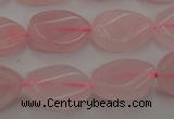 CRQ640 15.5 inches 13*18mm twisted flat teardrop rose quartz beads