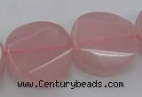 CRQ663 15.5 inches 25mm twisted coin rose quartz beads